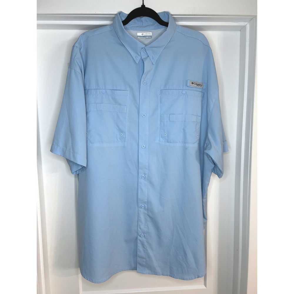 Columbia PFG Tamiami II Mens XXL Light Blue Short Sleeve Fishing Shirt UPF 40